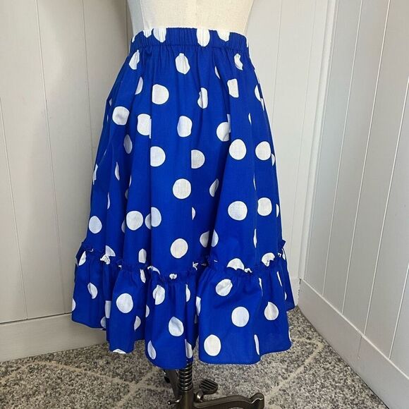Vintage Pitchfork Brand Women’s Medium Blue White Swing Midi Skirt Ruffled Hem - Picture 6 of 10